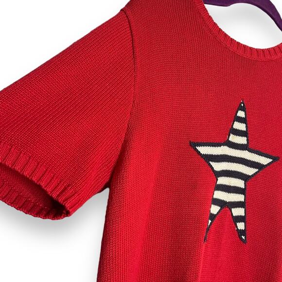 The Quacker Factory Tunic Sweater Women's M Red Patriotic Striped Knit VTG Star - Picture 5 of 10